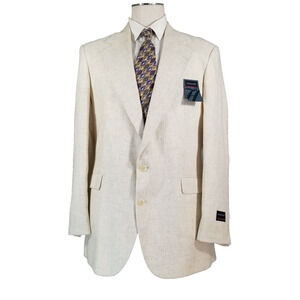 Haggar Jacket Sports Coat Mens 42L Beige Linen Blend NEW